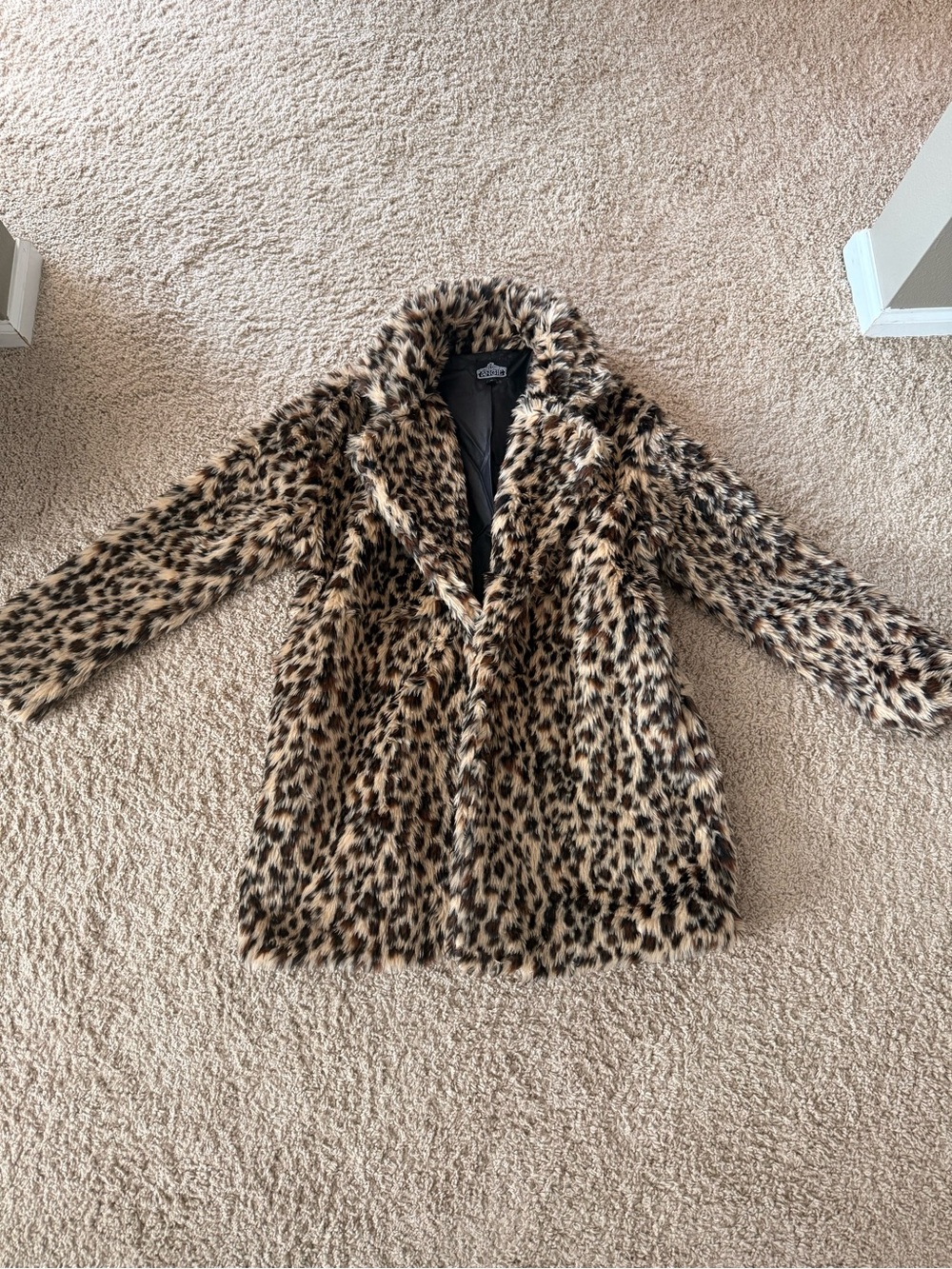 Angie Leopard Print Faux Fur Teddy Jacket - Black, Tan, Brown